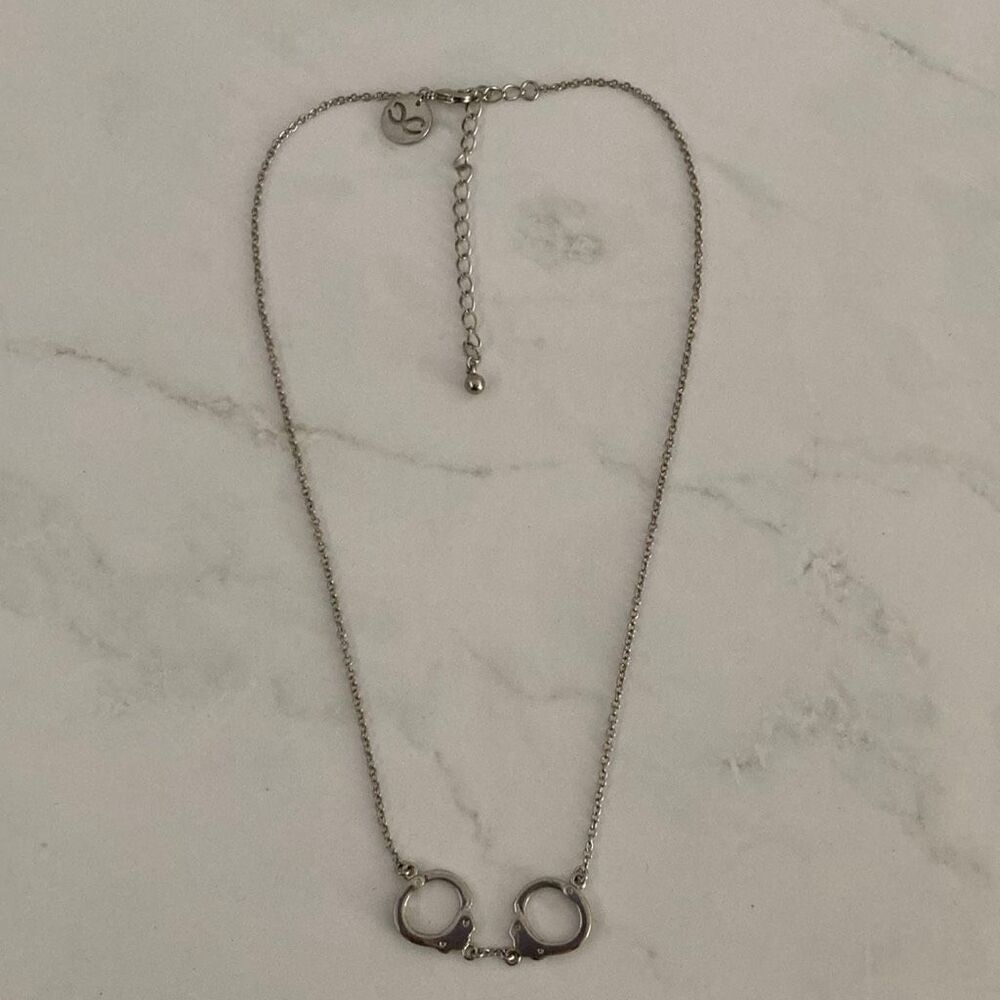 Silver Handcuff Pendant Necklace Adjustable Chain 16–19"